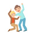 Boy Beating Up Smaller Kid Teenage Bully Demonstrating Mischievous Uncontrollable Delinquent Behavior Cartoon Royalty Free Stock Photo