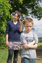 Boy being told off by his mum Royalty Free Stock Photo