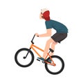 Boy Bicycle Jumper, Extreme Hobby or Sport Cartoon Style Vector Illustration Royalty Free Stock Photo