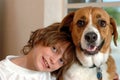 Boy and big dog Royalty Free Stock Photo