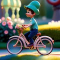 Boy on bike in retro cartoon 3d style, clip art. Ai generated