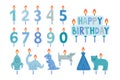 Boy birthday candles set in blue colors, number candles, different shapes, isolated on white, EPS10 vector illustration Royalty Free Stock Photo