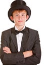 Boy in Black and White Formal Suit with Top Hat