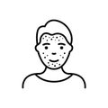 Boy with Blackhead, Acne, Rash on Face Line Icon. Man with Pimples Linear Pictogram. Allergy, Inflammation Skin