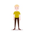 Boy blond character serious male yellow shirt template for design work and animation on white background full length