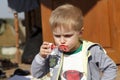 Boy blowing bubble Royalty Free Stock Photo