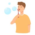 Boy blowing bubbles icon cartoon vector. Foam activity Royalty Free Stock Photo