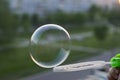 Boy blowing bubbles