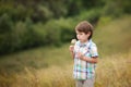 Boy blowing dandelion Royalty Free Stock Photo
