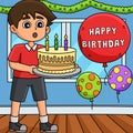 Boy Blowing a Happy Birthday Cake Colored Cartoon Royalty Free Stock Photo