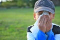 Boy blowing nose stock photo Royalty Free Stock Photo