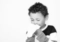 Boy blowing nose stock photo Royalty Free Stock Photo