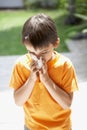 Boy Blowing Nose Royalty Free Stock Photo