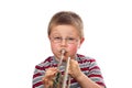 Boy Blowing Trumpet Royalty Free Stock Photo