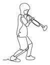 Boy blowing into a trumpet against white background. Continuous line drawing. Isolated on the white background. Vector Royalty Free Stock Photo