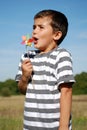 Boy blowing windmill