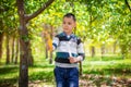 The boy blows soap bubbles in the park Royalty Free Stock Photo