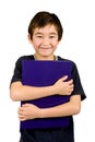 Boy with blue file, isolated Royalty Free Stock Photo
