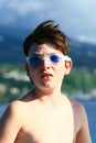 Boy in blue goggles Royalty Free Stock Photo