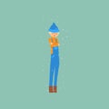 Boy in blue overalls and a hat freezing and shivering on winter cold vector Illustration Royalty Free Stock Photo