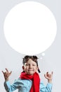 Boy in blue shirt, red scarf, biker glasses and bandana on light background Royalty Free Stock Photo