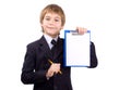 Boy with a board for write, isolated Royalty Free Stock Photo
