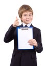 Boy with a board for write, isolated Royalty Free Stock Photo