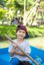 The boy boating in the park. Royalty Free Stock Photo