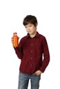 Boy with bottle of juice Royalty Free Stock Photo