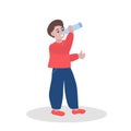 Boy with bottle of water, flat cartoon vector illustration isolated on white background. Kid boy drinking pure mineral Royalty Free Stock Photo