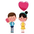 Boy with bouquetflowers and girl heart balloon Royalty Free Stock Photo