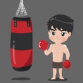 Boy boxer with punch bag Carrier Royalty Free Stock Photo