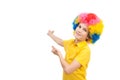 The boy in the bright multi-colored wig