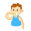 Boy brushing his teeth in the morning, cartoon character. Flat vector illustration, isolated on white background. Royalty Free Stock Photo