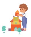 Boy building house flat vector illustration Royalty Free Stock Photo