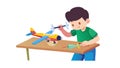 Boy Building Model Airplane, Creative Craft Activity, Engineering Fun, vector design Generative AI Royalty Free Stock Photo