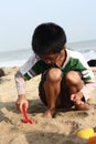 Boy Building Sand Castle Royalty Free Stock Photo