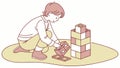 Boy Building Toy Structure, Creative Problem Solving, vector design Generative AI Royalty Free Stock Photo
