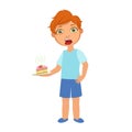 Boy With Cake Nauseous,Sick Kid Feeling Unwell Because Of The Sickness, Part Of Children And Health Problems Series Of