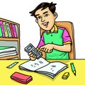 Boy calculating with calculator to solve math subject Royalty Free Stock Photo