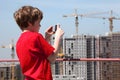 Boy with camera photo construction