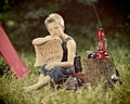 Boy camping in countryside