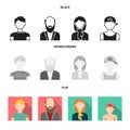 Boy in a cap, redheaded teenager, grandfather with a beard, a woman.Avatar set collection icons in black, flat