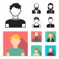 Boy in a cap, redheaded teenager, grandfather with a beard, a woman.Avatar set collection icons in black, flat style