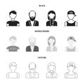 Boy in a cap, redheaded teenager, grandfather with a beard, a woman.Avatar set collection icons in black,monochrome