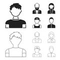 Boy in a cap, redheaded teenager, grandfather with a beard, a woman.Avatar set collection icons in black,outline style