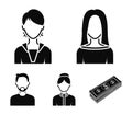 Boy in a cap, redheaded teenager, grandfather with a beard, a woman.Avatar set collection icons in black style vector