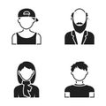 Boy in a cap, redheaded teenager, grandfather with a beard, a woman.Avatar set collection icons in black style vector