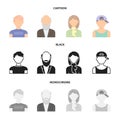 Boy in a cap, redheaded teenager, grandfather with a beard, a woman.Avatar set collection icons in cartoon,black