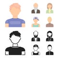 Boy in a cap, redheaded teenager, grandfather with a beard, a woman.Avatar set collection icons in cartoon,black style